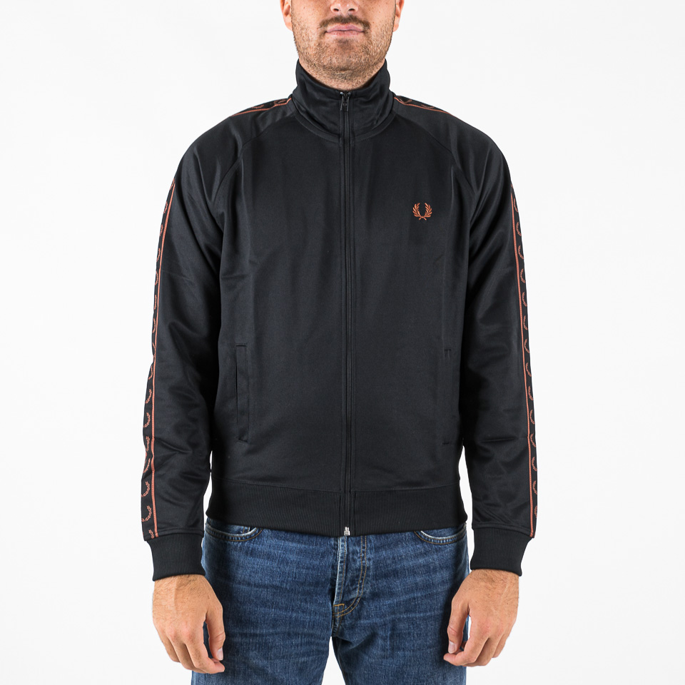 Contrast Tape Track Jacket Black & whiskey brown - Fred Perry