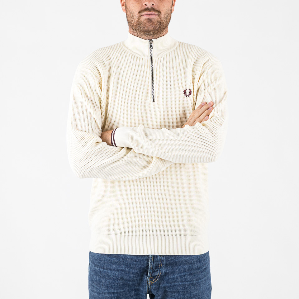 Waffle Stitch Half Zip Jumper Ecru - Fred Perry | The Firm Shop